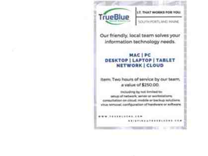 Certificate for 2 Hours of IT Service from TrueBlue Network Solutions, South Portland, Mai