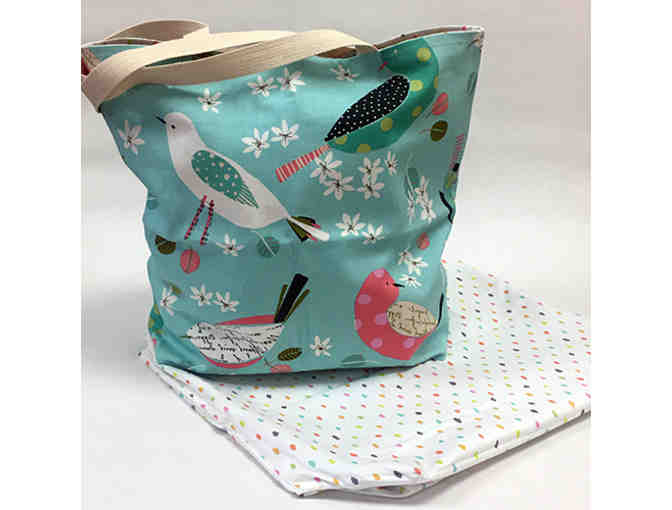 Blue Birds Tote Bag - Handmade & Reversible!