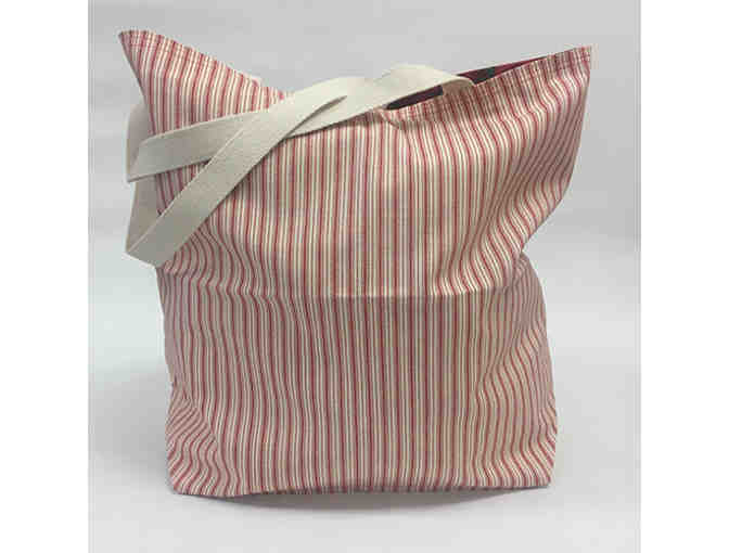 Stripes & Strawberries Tote Bag - Handmade & Reversible!