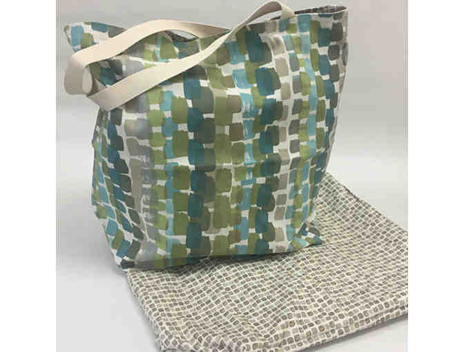 Blue/Green Squares Tote Bag - Handmade & Reversible!