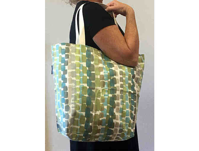 Blue/Green Squares Tote Bag - Handmade & Reversible!