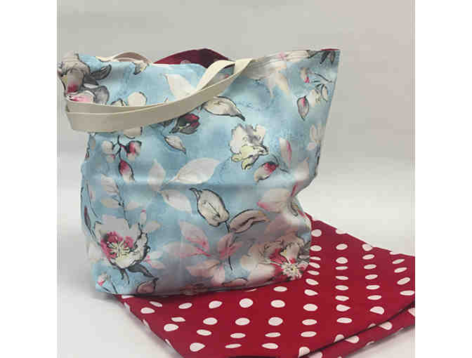 Light Blue Floral Tote Bag - Handmade & Reversible!
