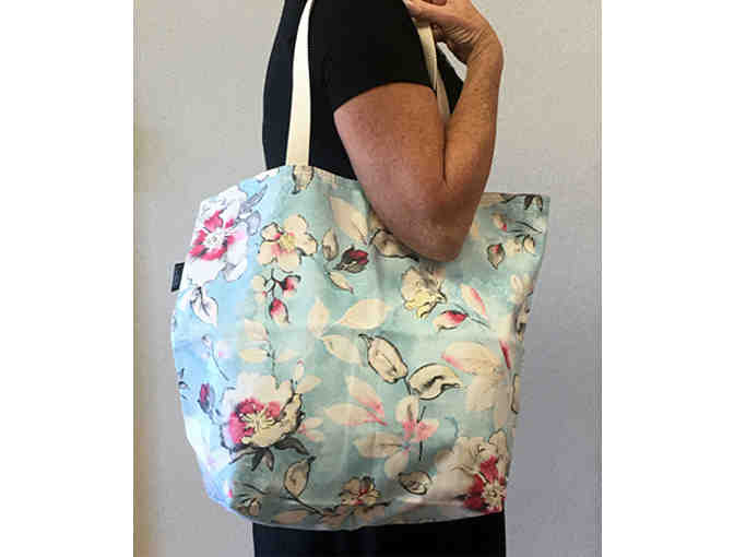 Light Blue Floral Tote Bag - Handmade & Reversible!
