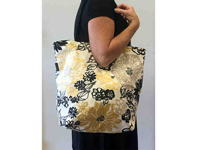 Yellow/Black Floral Tote Bag - Handmade & Reversible!