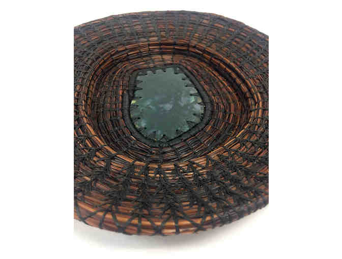 Handwoven Pine Needle Basket with Moss Agate Stone by Teresa Pace