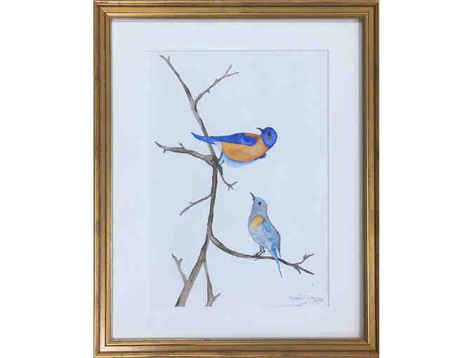 'Bluebirds' by Rebecca Wilson, Original Watercolor in Frame