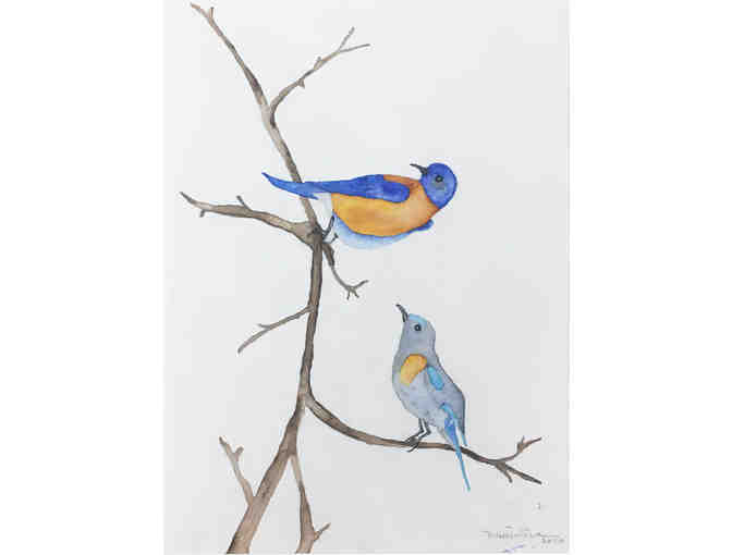 'Bluebirds' by Rebecca Wilson, Original Watercolor in Frame