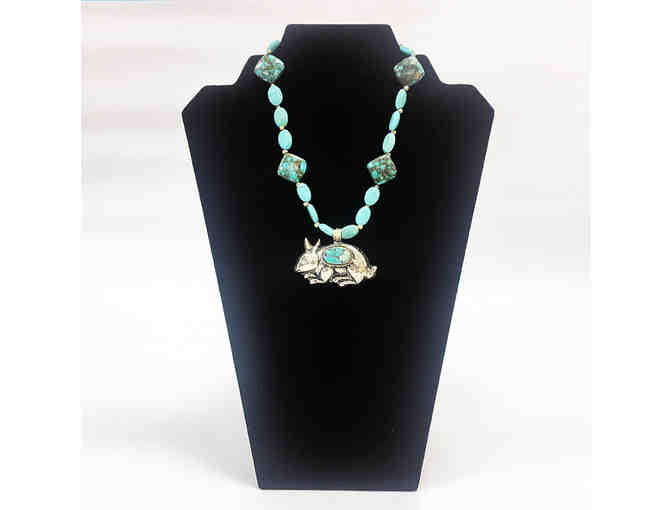 Turquoise Bead Necklace with Silver Rabbit Pendant