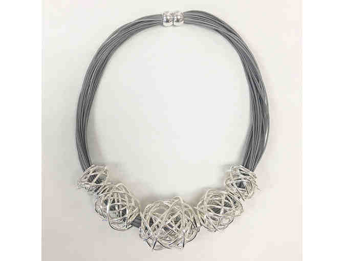 Grey Leather Necklace with Silver Accents