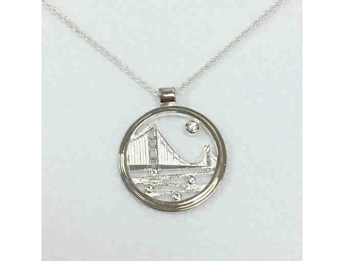 Sterling Silver Golden Gate Pendant with Natural White Sapphires