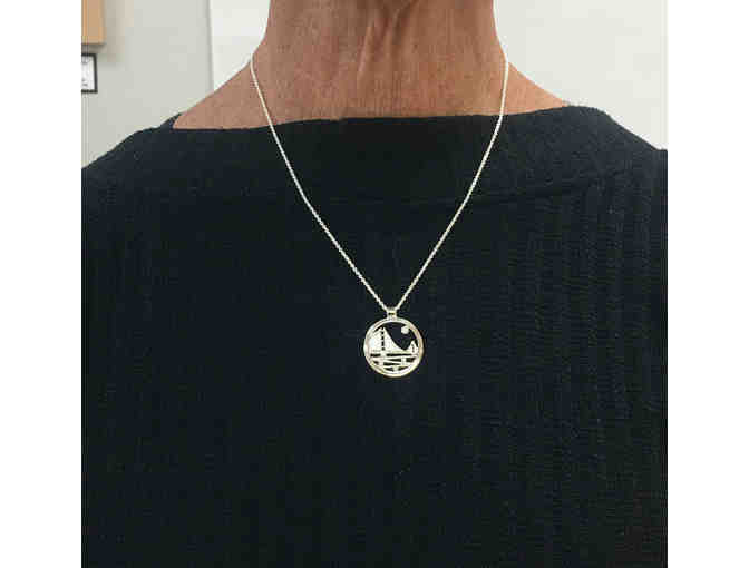 Sterling Silver Golden Gate Pendant with Natural White Sapphires