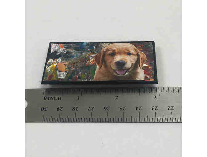 WEARABLE ART! Dog Art Pin by Midge Casler, Acrylic Paint & Collage