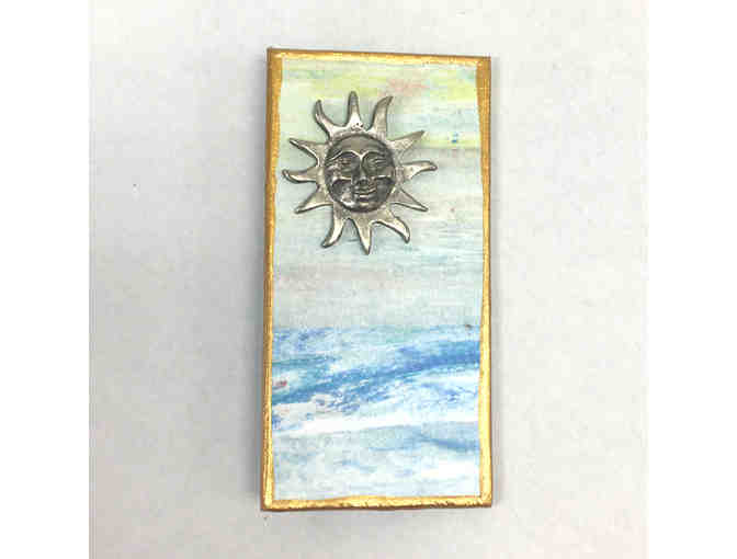 WEARABLE ART! Sun Art Pin by Midge Casler, Acrylic Paint & Collage