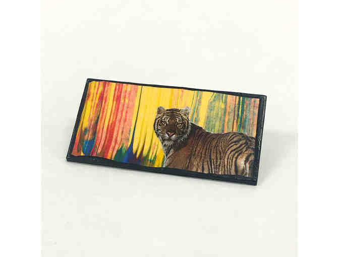WEARABLE ART! Tiger Art Pin by Midge Casler, Acrylic Paint & Collage
