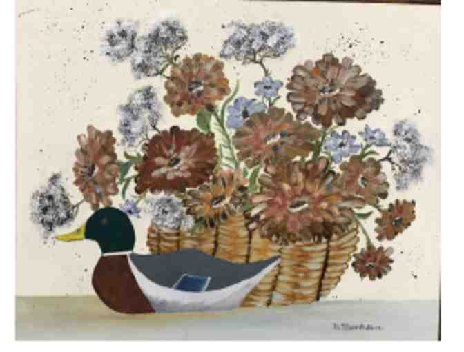 Mallard & Flowers - Oil - Photo 1