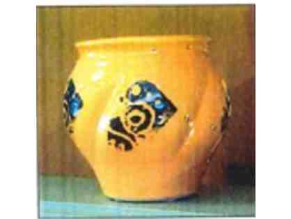 Yellow and Blue Glazed Clay Pot