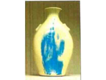 Cream and Aqua Glazed Clay Vase