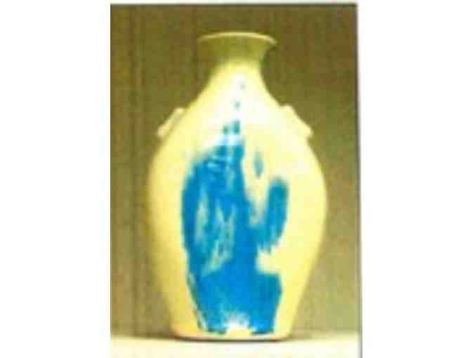 Cream and Aqua Glazed Clay Vase - Photo 1