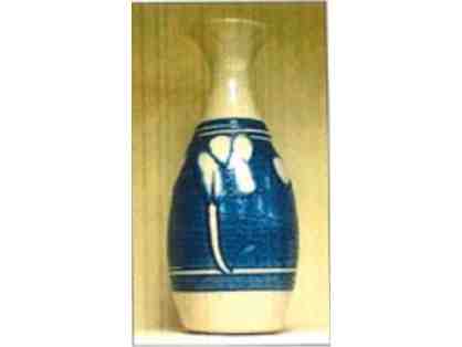 Cream and Blue Glazed Clay Vase