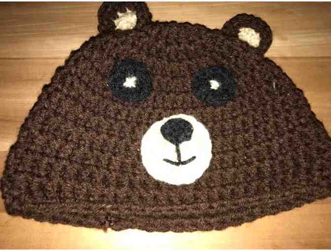 One Hand Crocheted Child's Hat With A Cute Bear Face *Made in Starksboro! - Photo 1