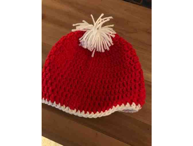 One Red and White Hand Crocheted Child's Hat *Made in Starksboro! #2 - Photo 1