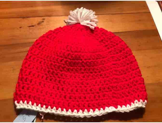 One Hand Crocheted Child's Hat *Red with White Trim *Made in Starksboro!