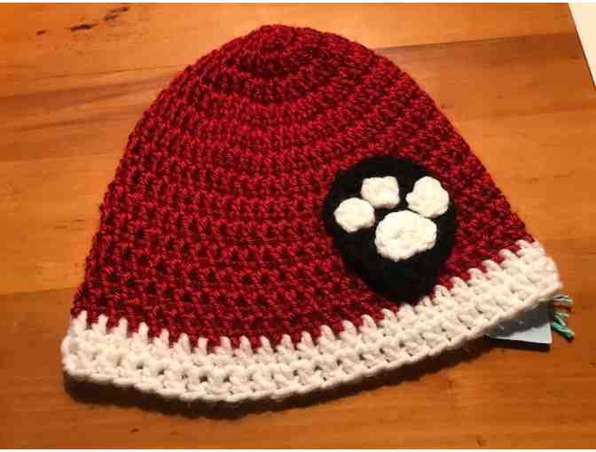 One Hand Crocheted Child's Hat *Cranberry with White Trim *Made in Starksboro!