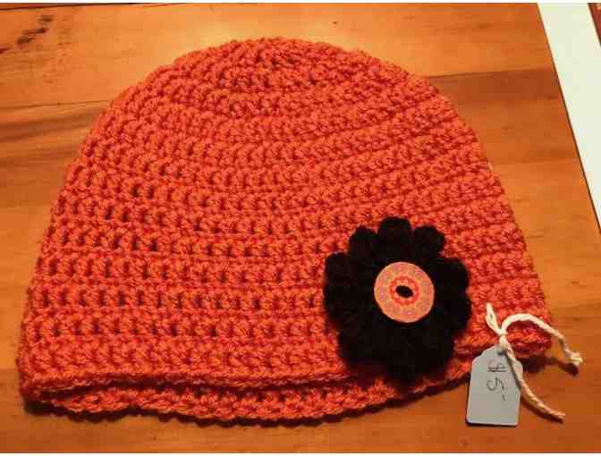 One Hand Crocheted Child's Hat *Orange With Black Trim *Made in Starksboro!