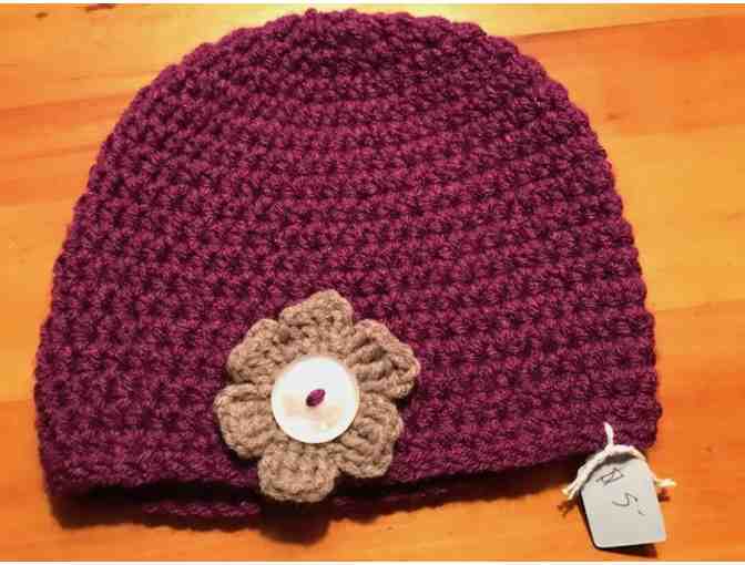 One Hand Crocheted Child's Hat *Purple With Grey Trim *Made in Starksboro!