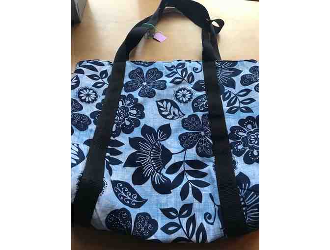One Large Handmade, Lined Cloth Bag *Blue Flower Print! *Made in Starksboro!