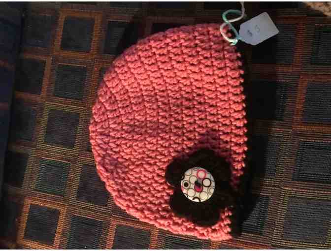 One Cool Hand Crocheted Child's Hat *Pink w/Black Trim *Made in Starksboro! - Photo 1