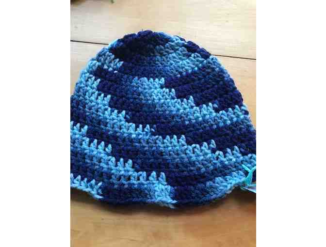One Hand Crocheted Child's Hat *Blue Cammo with Ruffle *Made in Starksboro, VT! - Photo 1