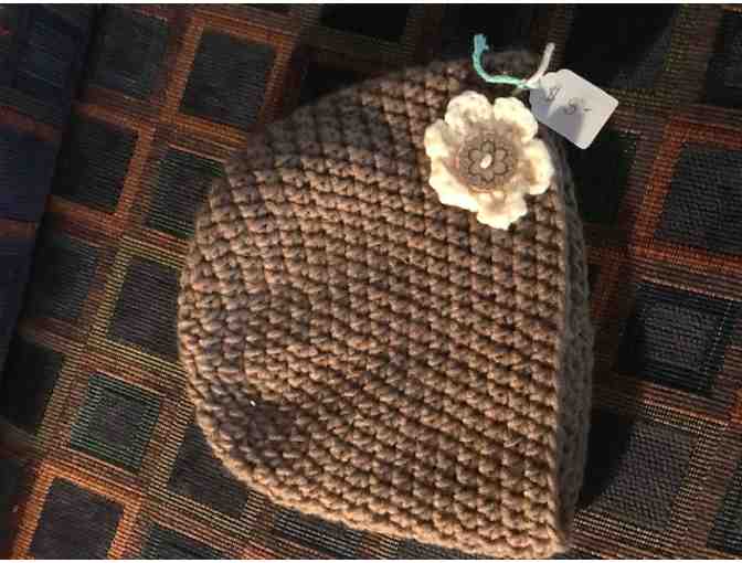 One Hand Crocheted Child's Hat *Grey with White Flower *Made in Starksboro, VT! - Photo 1
