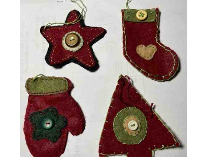 4 Cranberry Colored Retro Felt Ornaments *Handmade in Starksboro, VT - Photo 1