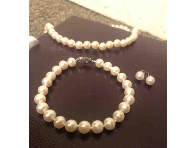 3 Piece Cultured Pearl Set - Necklace, Bracelet, & Earrings