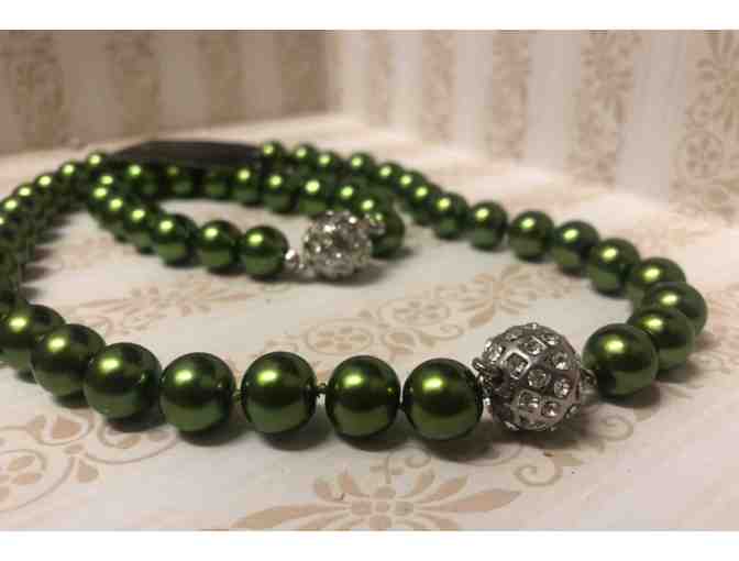 Green Pearl Necklace & Bracelet Matching Set