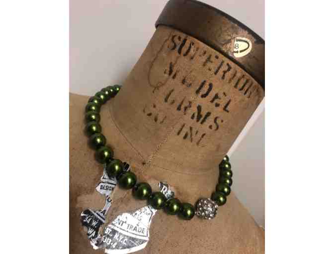 Green Pearl Necklace & Bracelet Matching Set