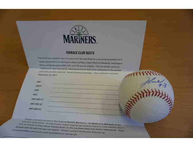Four (4) Terrace Club Tickets to a Mariner's Game & Hisashi Iwakuma Autographed Baseball - Photo 1