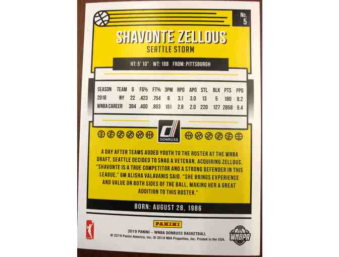 2019 Shavonte Zellous SIGNED Storm Trading Card