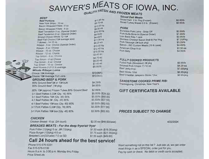 Sawyer's Meat Gift Certificate