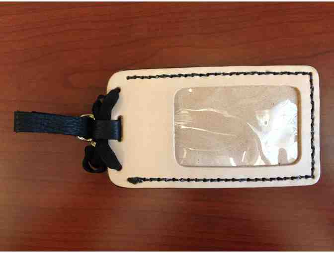 Hand Tooled and Dyed Leather Tag Featuring a Standard Poodle