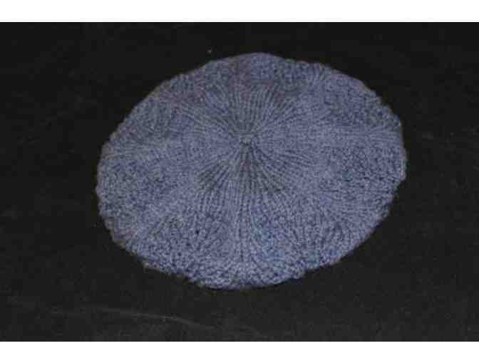 Handknit Steel Blue Lace Beret