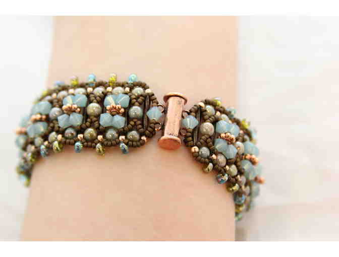 Aqua and Green Beaded Bracelet