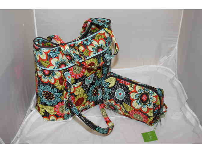 Vera Bradley Flower Shower Print Tote and Cosmetic Bag