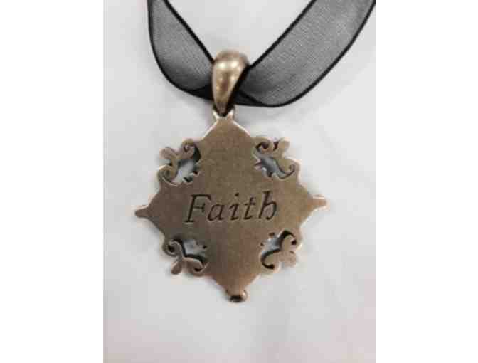 Bronze Braille Pendant Necklace that says 'Faith'