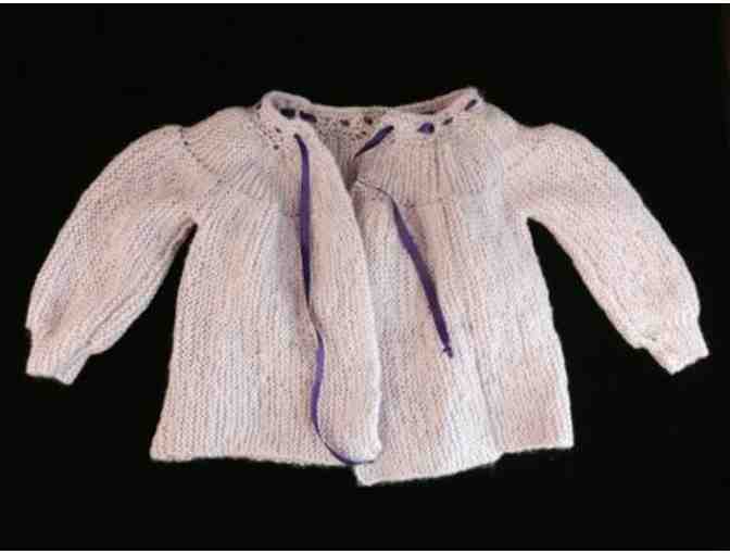 Handknit Baby Sweater with Matching Bonnet, Mittens and Booties