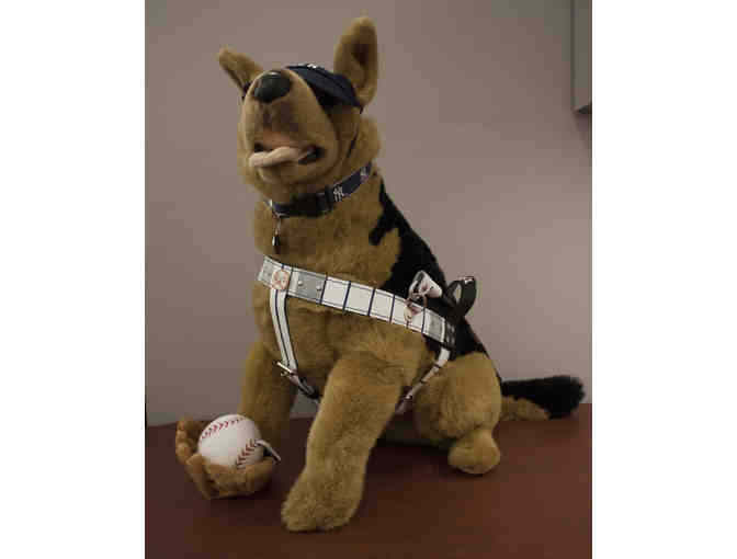 Babe the Plush German Shepherd in NY Yankee Themed Harness with Ball Park Goodies