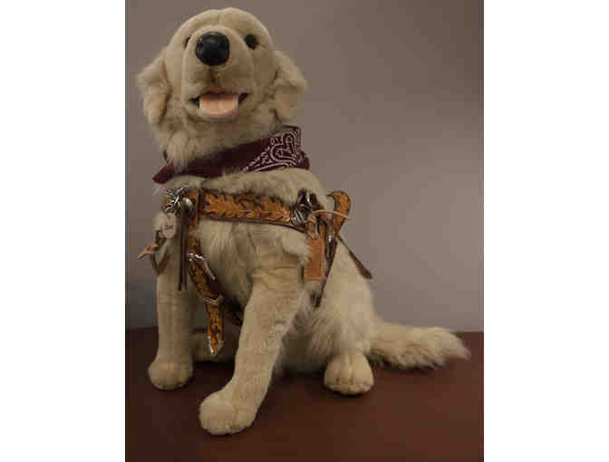 Buck the Golden Retriever Plush in Leaf Harness and Red Bandanna