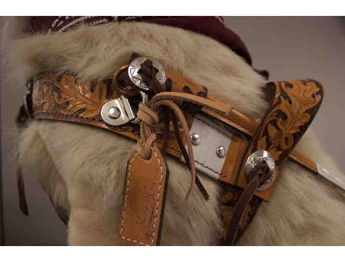 Buck the Golden Retriever Plush in Leaf Harness and Red Bandanna