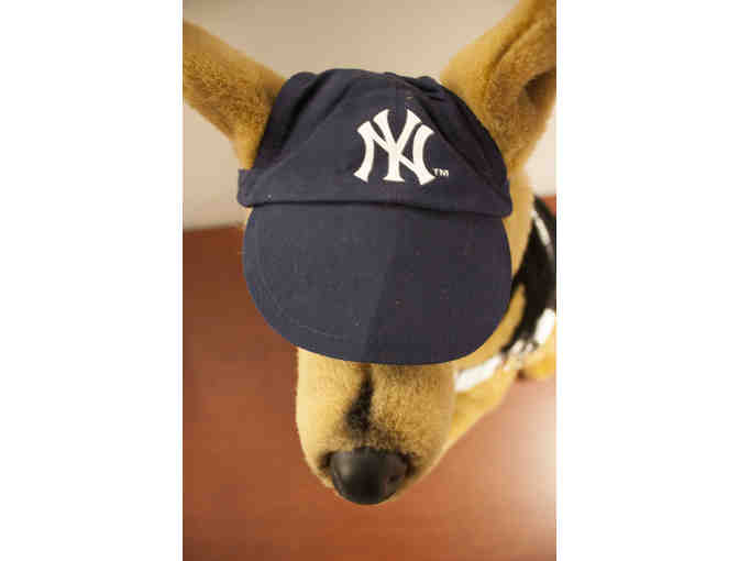 Babe the Plush German Shepherd in NY Yankee Themed Harness with Ball Park Goodies